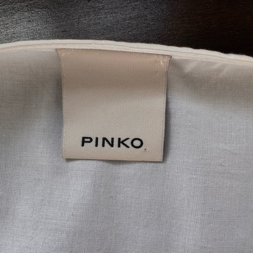 🆕 [Pinko] White Cotton Ruffle Peplum Gold Button Blouse IT 40 S Made in Italy - Picture 12 of 13